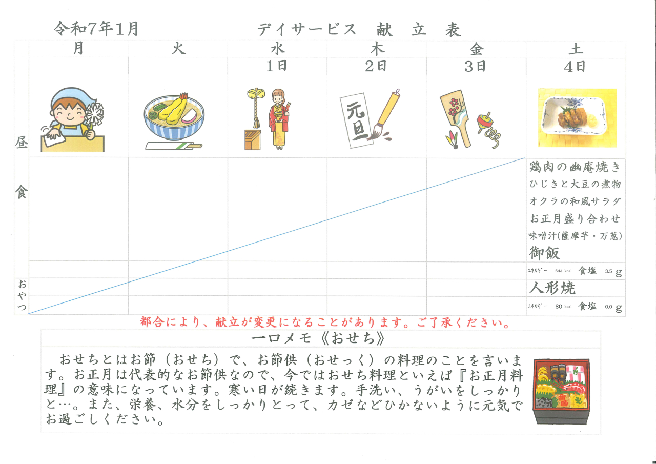 デイサービス🎍献立表🎍